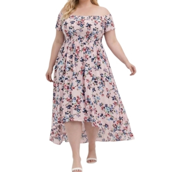 Torrid Floral Smocked Gauzy High Low Dress 2X Easter Spring Summer Pink Floral - Picture 6 of 15